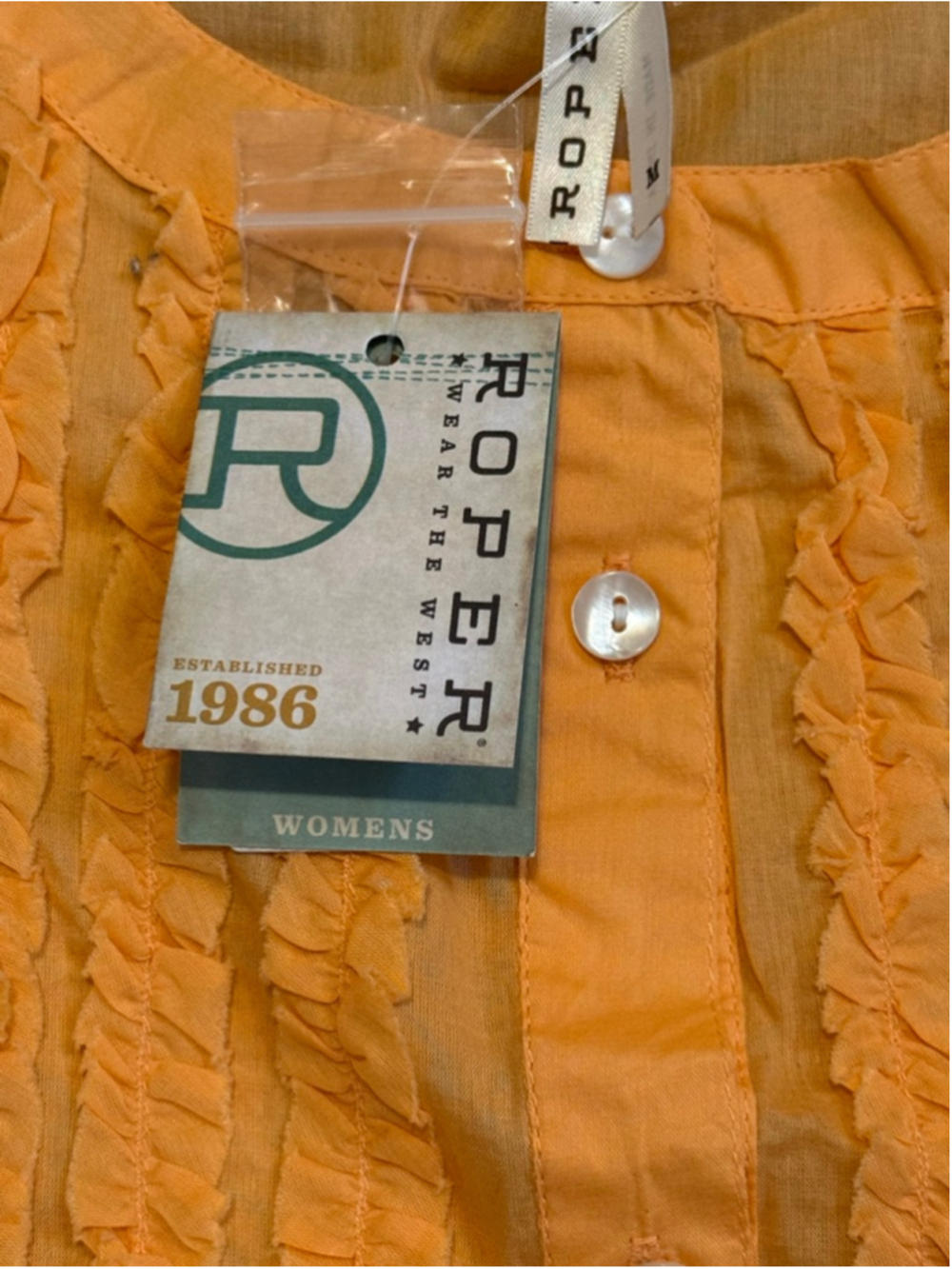 Roper Womens Orange Cotton Sleeveless Ruffle Western Blouse Sz Med NWT - Picture 6 of 7